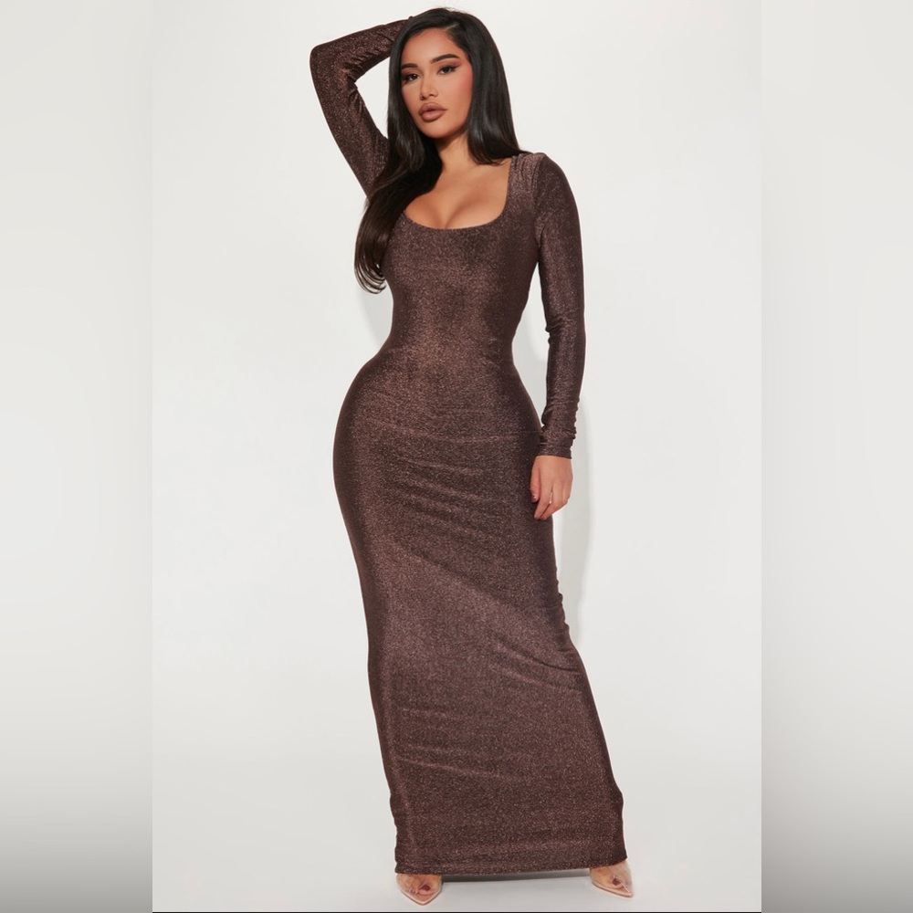 NWT fashion nova Maddie metallic brown maxi dress size XL